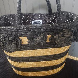 Mud Pie Stripe + Polka-Dot: Flower Straw Tote
